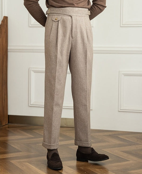 Rochester Pleated Textured Gurkha Trousers