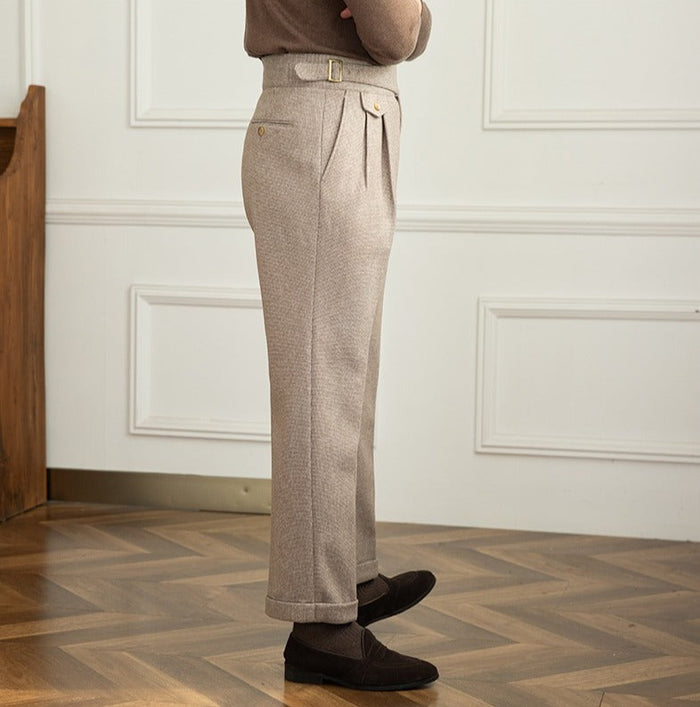 Rochester Pleated Textured Gurkha Trousers