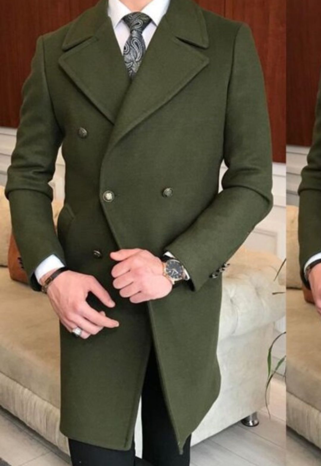 Double-Breasted Slim Fit Coat – Dark Green