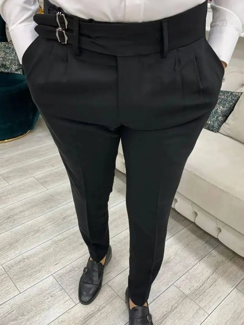 italian double buckle gurkha pant - black -by vdeshitrends