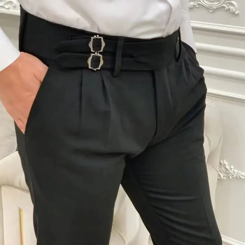 italian double buckle gurkha pant - black -by vdeshitrends