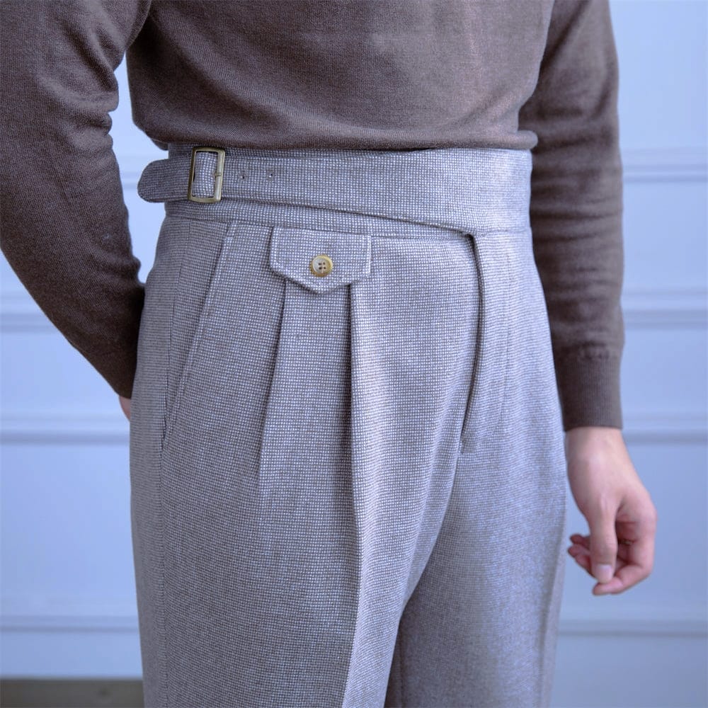 Rochester Pleated Textured Gurkha Trousers Ash Gray