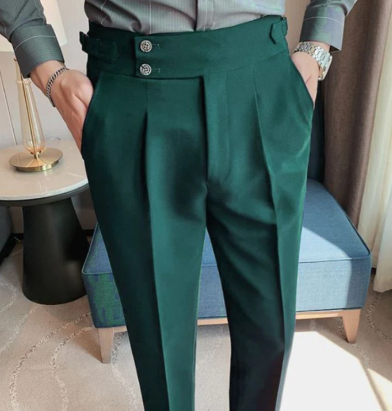 Italian Double Button Gurkha Pants –Bottle Green