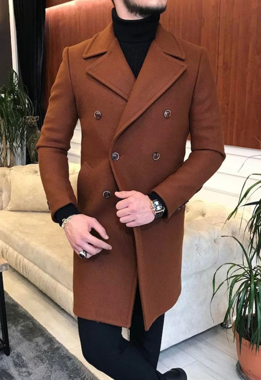 Double-Breasted Slim Fit Coat – Dark Brown