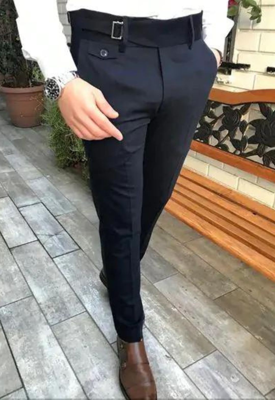 Italian Single Buckle Gurkha Pants – Navy Blue