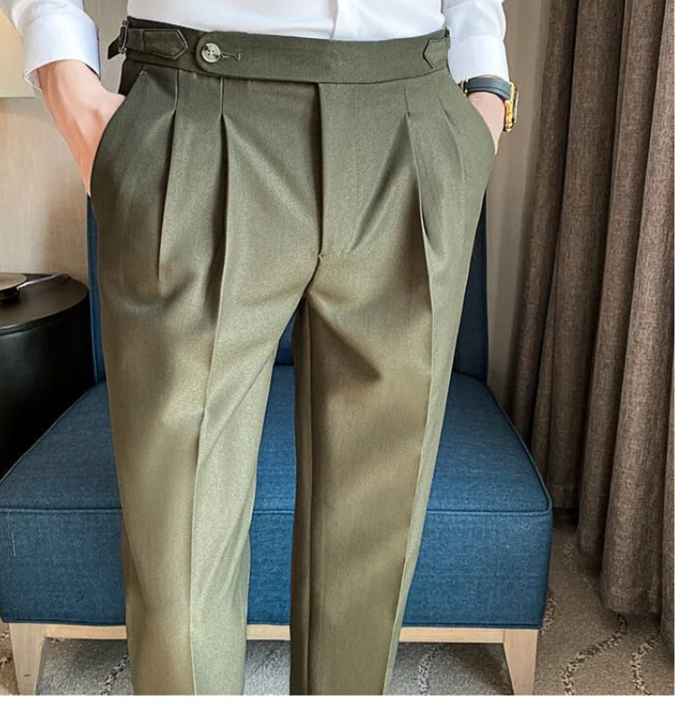 Italian Style Single Button Gurkha Pants -Pista Green