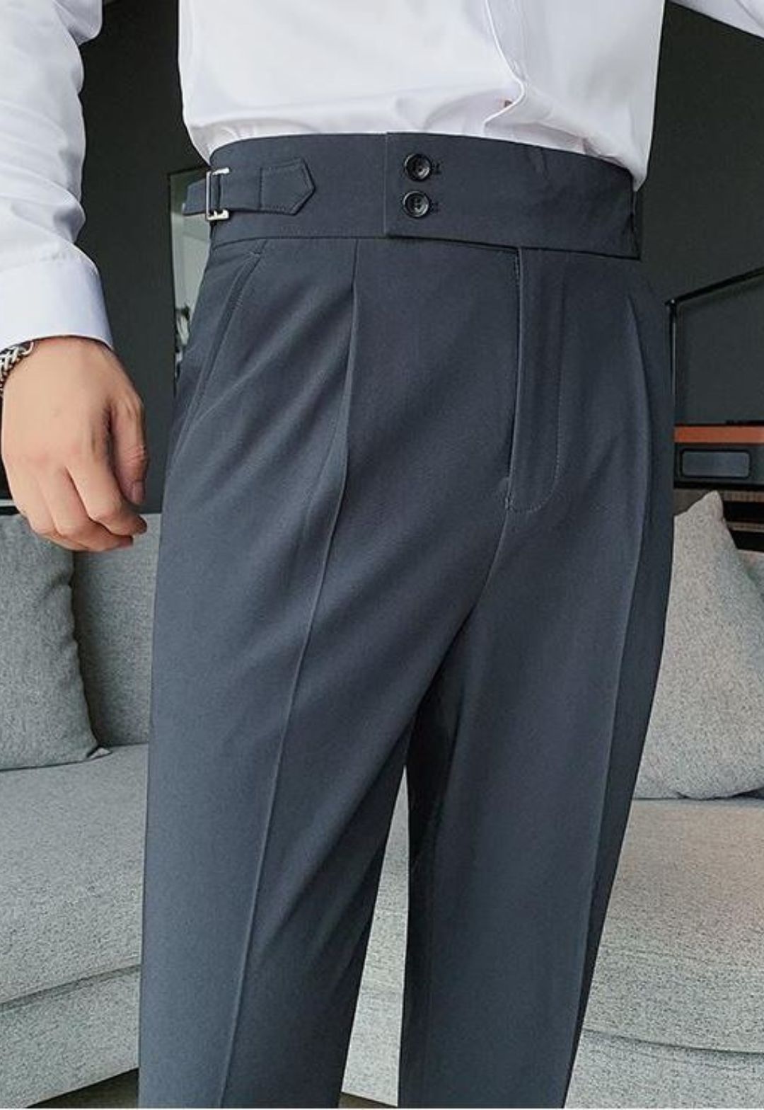 Italian Double Button Gurkha Pants – Dark Gray - vdeshitrends